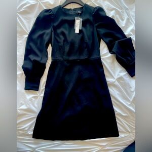 NWT J. Crew work black puffy shoulder, slight A Line  skirt 365 wool dress